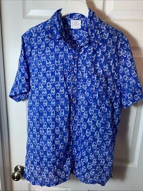 Guava Men’s Casual Short-Sleeve Blue Floral Button-Down Shirt Size Large